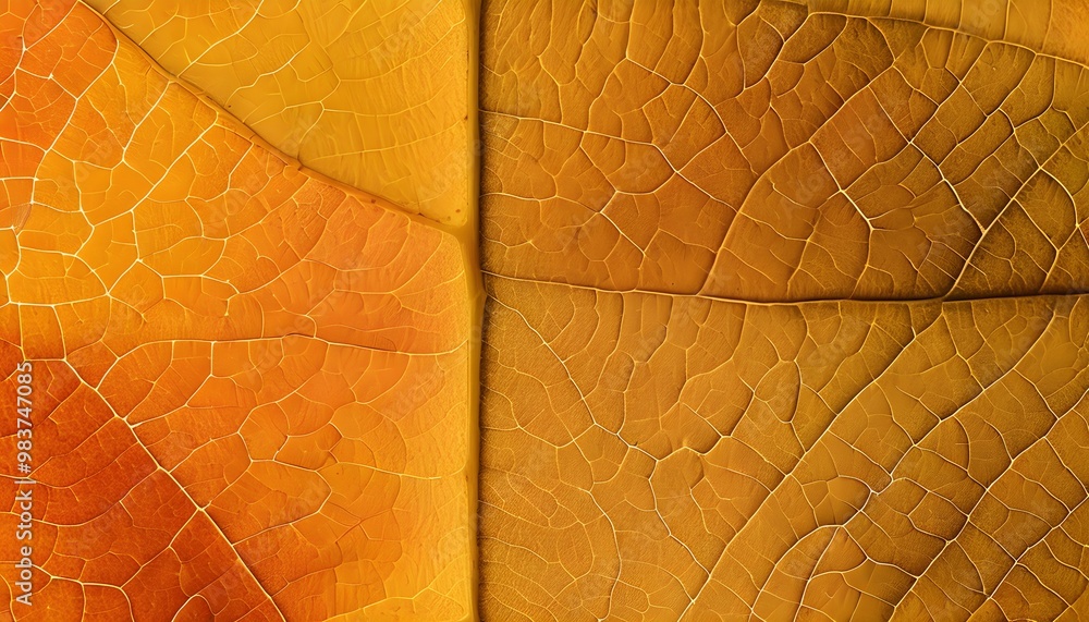 Poster Intricate Macro Patterns of Yellow-Orange Leaf Texture in Nature