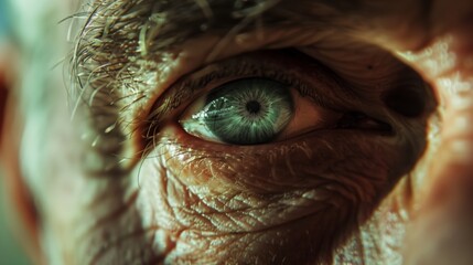 Close-Up Photograph of Elderly Human Eye with Detailed Iris and Wrinkles, Showcasing Aging and Vision Themes