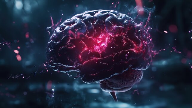 Cinematic CG visualization of a human brain in a dangerously compromised state. 