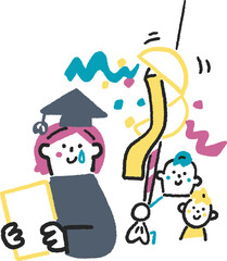 合格を家族にお祝いしてもらい喜んでいる主婦　トックイラスト素材
