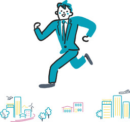 Adスキルアップめざして奔走する都会の若者　イラスト素材
