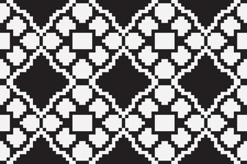 Vector monochrome ornamental pattern in ethnic style. Traditional folk motif. Abstract geometric seamless texture with floral shapes, grid,