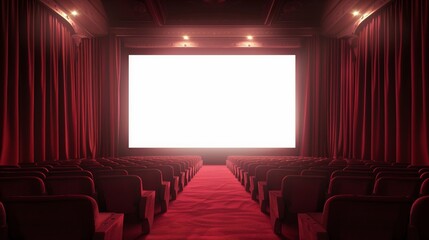 Empty Red Theater with Blank Screen - Cinematic Experience in an Elegant Movie Theater