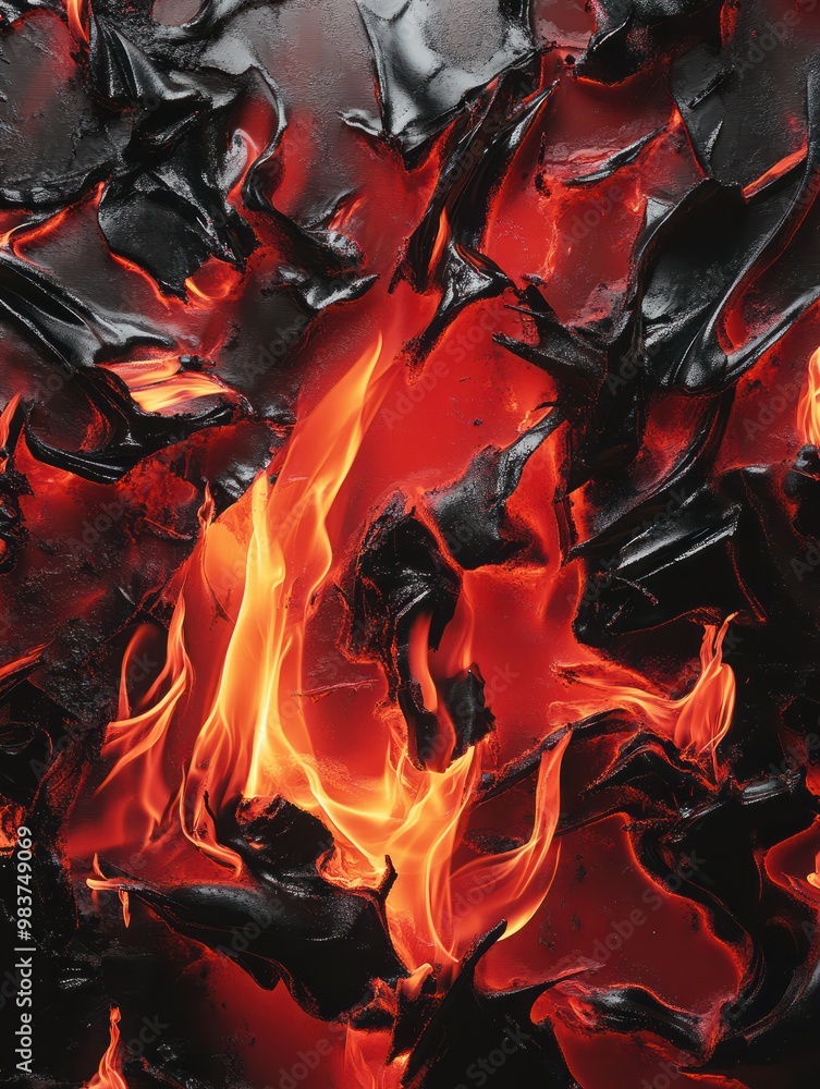 Poster 3d image of burning red rubber, featuring detailed flames and realistic textures in a vibrant and dy