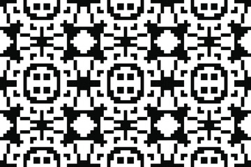 Vector monochrome ornamental pattern in ethnic style. Traditional folk motif. Abstract geometric seamless texture with floral shapes, grid,