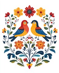 Floral Design with Birds