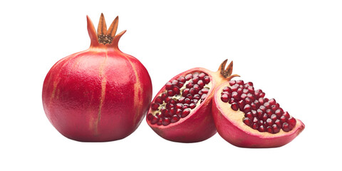 pomegranate fruits on transparent and white background. PNG cutout.