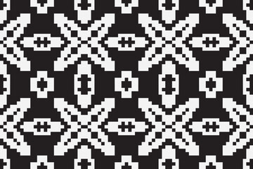Vector monochrome ornamental pattern in ethnic style. Traditional folk motif. Abstract geometric seamless texture with floral shapes, grid,