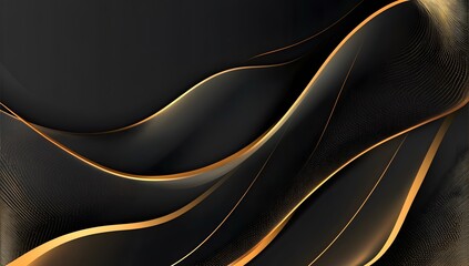 Black background with golden waves, elegant and sophisticated,