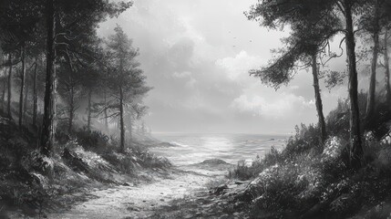 Obraz premium Gray Scale Nature Landscape Wallpaper.