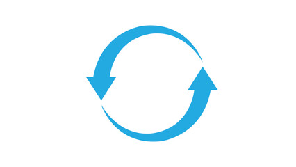 Simple blue circular refresh or repeat arrow icon signifying cyclical process isolated on a white background for web design.