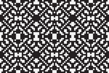 Vector monochrome ornamental pattern in ethnic style. Traditional folk motif. Abstract geometric seamless texture with floral shapes, grid,