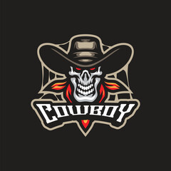 Cowboy mascot logo design vector with modern illustration concept style for badge, emblem and t shirt printing. Skull cowboy illustration for sport and esport team.