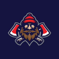 Lumberjack mascot logo design vector with modern illustration concept style for badge, emblem and t shirt printing. Lumberjack illustration with axe.