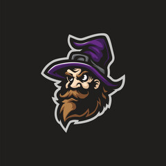 Wizard mascot logo design vector with modern illustration concept style for badge, emblem and t shirt printing. Wizard head illustration.