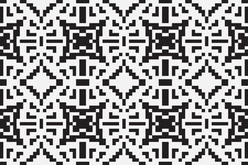 Fototapeta premium Vector monochrome ornamental pattern in ethnic style. Traditional folk motif. Abstract geometric seamless texture with floral shapes, grid,
