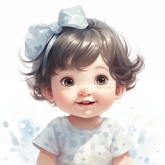 Fototapeta premium Adorable Baby Illustration on White Background | Cute Child Drawing for Nursery Decor, Baby Shower Invitations, or Kids' Products | High-Quality Artwork for Digital Use and Print | Sweet Baby Art