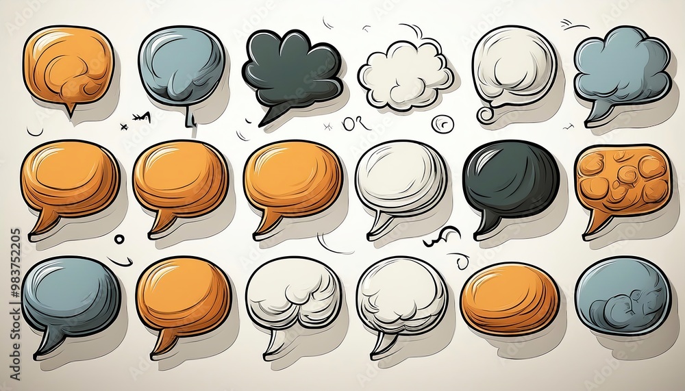 Poster a collection of colorful speech bubbles in various shapes and sizes, showcasing different emotions a