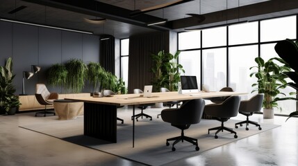 Fototapeta premium A large conference room with a long table and several chairs