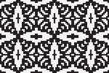 Fototapeta premium Vector monochrome ornamental pattern in ethnic style. Traditional folk motif. Abstract geometric seamless texture with floral shapes, grid,
