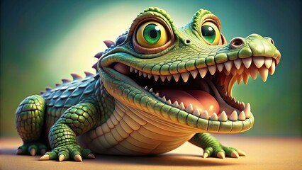 Obraz premium A cheerful cartoon crocodile with a big smile in bright colors, ideal for children's illustrations and designs,