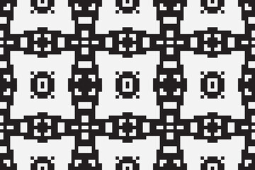 Vector monochrome ornamental pattern in ethnic style. Traditional folk motif. Abstract geometric seamless texture with floral shapes, grid,