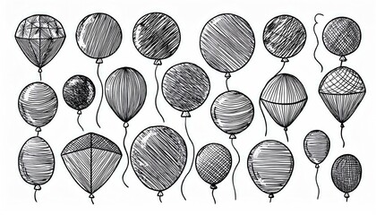 A collection of intricately patterned balloons in various shapes and sizes, showcasing artistic designs and textures.