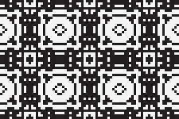Fototapeta premium Vector monochrome ornamental pattern in ethnic style. Traditional folk motif. Abstract geometric seamless texture with floral shapes, grid,