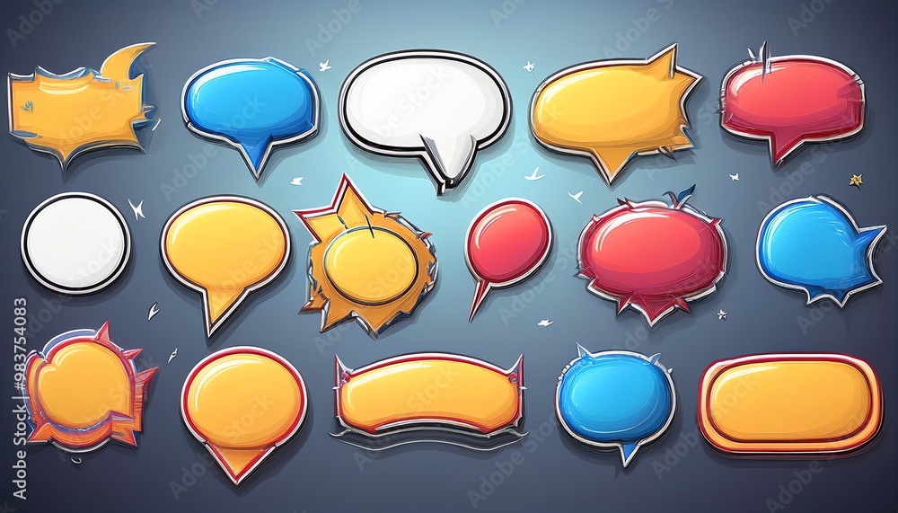 Poster a colorful collection of speech bubbles in various shapes and sizes, perfect for enhancing conversat