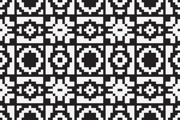 Fototapeta premium Vector monochrome pixel background. Abstract seamless pattern with small random scattered squares, rectangles, tiny dots. Black and white minimal
