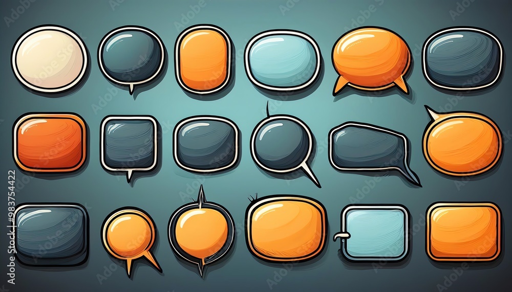 Poster a collection of colorful speech bubbles in various shapes and sizes, ideal for enhancing conversatio