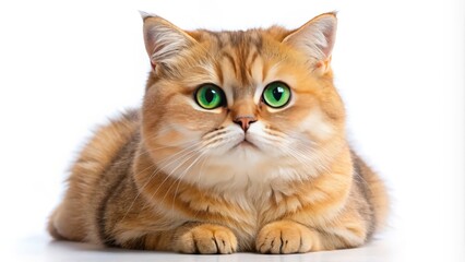 Obraz premium A delicate balance of golden fur and piercing green eyes creates a captivating portrait of a curious British