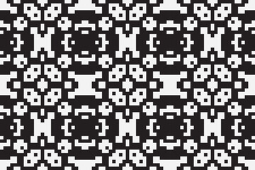 Vector monochrome pixel background. Abstract seamless pattern with small random scattered squares, rectangles, tiny dots. Black and white minimal