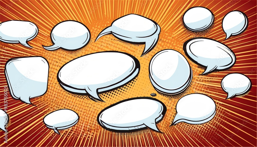 Poster a vibrant illustration featuring various speech bubbles on a dynamic background, ideal for represent