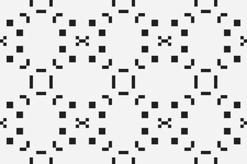 Vector monochrome pixel background. Abstract seamless pattern with small random scattered squares, rectangles, tiny dots. Black and white minimal