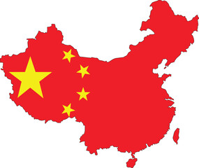 Fototapeta premium country map with flag, China's borders, China's flag, the shape of China's territory with the flag in the background