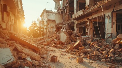 Fototapeta premium Collapsed Structure and Debris Caused by Seismic Activity