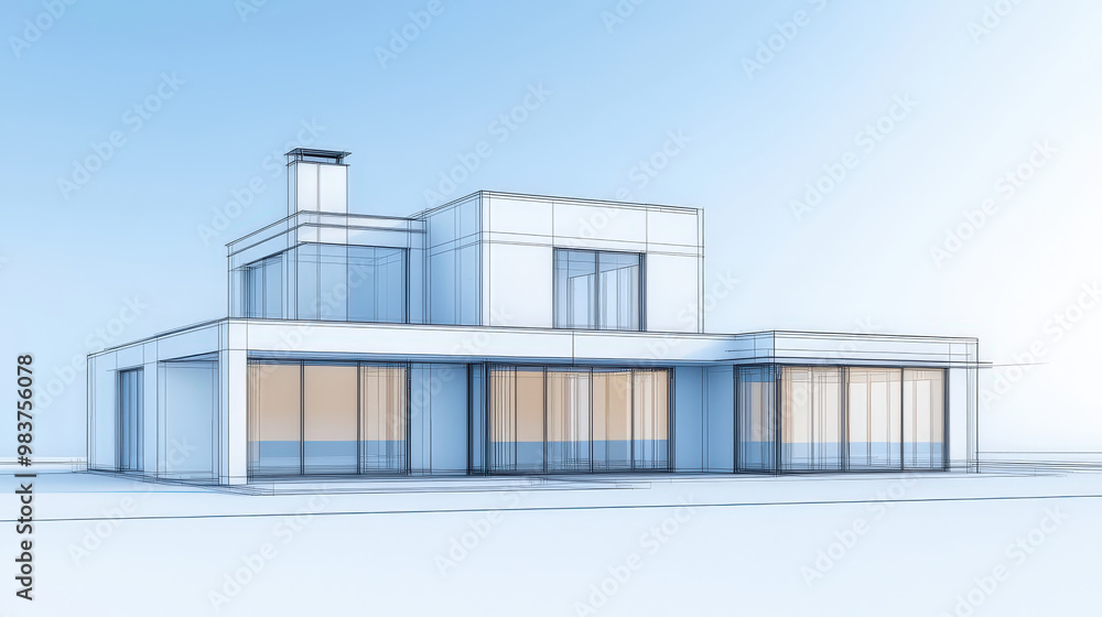 Poster a modern architectural design showcasing contemporary house with large windows and minimalist aesthe