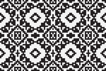 Fototapeta premium Vector monochrome pixel background. Abstract seamless pattern with small random scattered squares, rectangles, tiny dots. Black and white minimal