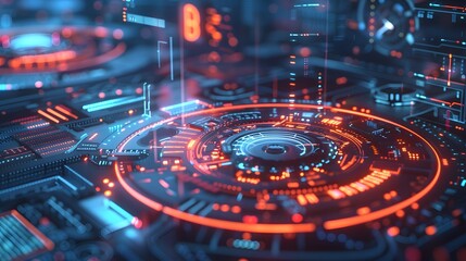 An abstract representation of a futuristic control center with visualizations of different scheduling algorithms (Round Robin, Shortest Job Next, Priority Scheduling) as dynamic, flowing pathways