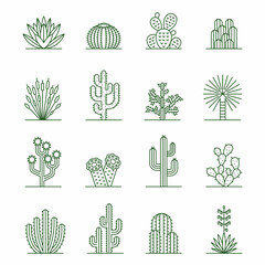 Cactus Icons. Vector Set of Desert Succulents for Design