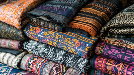 An illustrated collection of traditional Native American textiles with intricate patterns