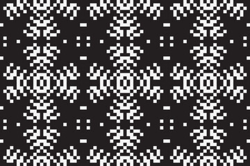 Vector monochrome pixel background. Abstract seamless pattern with small random scattered squares, rectangles, tiny dots. Black and white minimal