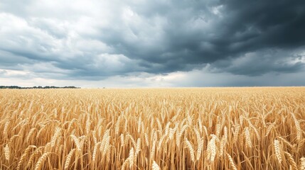 Naklejka premium Golden Wheat Field Under Stormy Sky