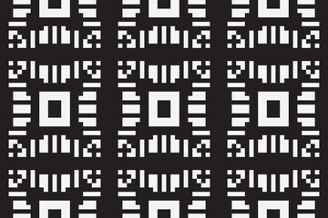 Vector monochrome pixel background. Abstract seamless pattern with small random scattered squares, rectangles, tiny dots. Black and white minimal
