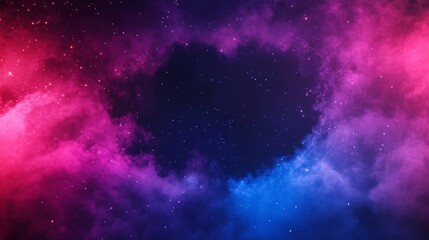 Fototapeta premium A mesmerizing cosmic scene featuring swirling pink and blue nebula clouds with a dark void at the center, dotted with sparkling stars.