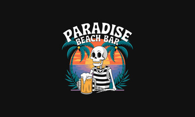 Fototapeta premium Skeleton enjoying a drink at Paradise Beach Bar