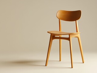 Simple wooden chair standing on a neutral beige surface, home furniture, modern living