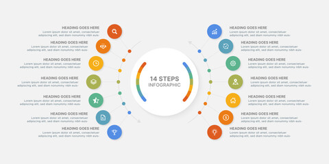 Modern Circular Round Infographic Design Template with 14 Data Points