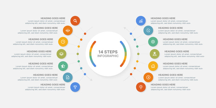 Modern Circular Round Infographic Design Template with 14 Data Points
